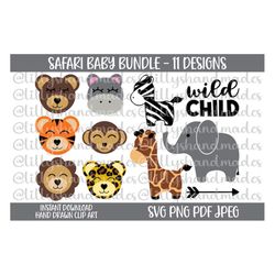 baby svg, safari animals svg, baby clipart, wild child svg, baby animal svg, baby animal png, baby animal clipart, baby