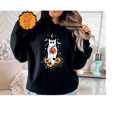 halloween ghost cat hoodie, floral cat hoodie, ghost hoodie, cat lover hoodie, cute halloween hoodie, pumpkin cat hoodie