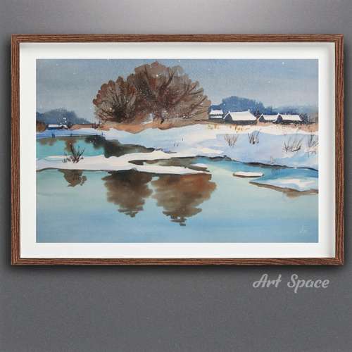 Original watercolor painting "Winter", decoration for office, housewarming gift, hallway decor