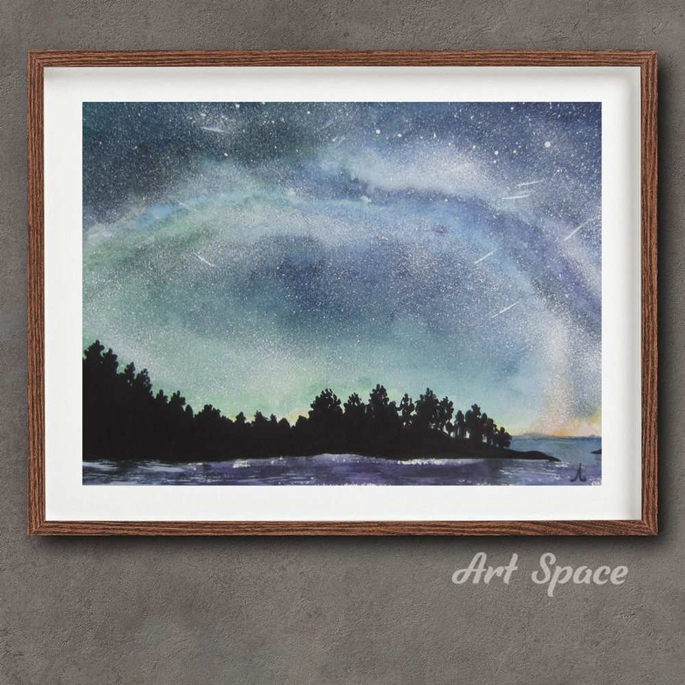 northern lights-stars-blue picture-watercolor painting-sky-forest-water-2.jpg