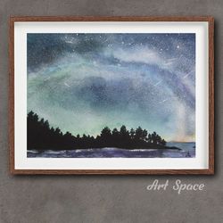 original watercolor painting "northern lights", decoration for office, housewarming gift, decor