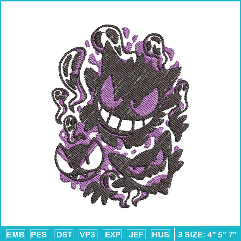 Gengar evolution embroidery design, Pokemon embroidery, Anime design, Embroidery shirt, Embroidery file,Digital download.jpg