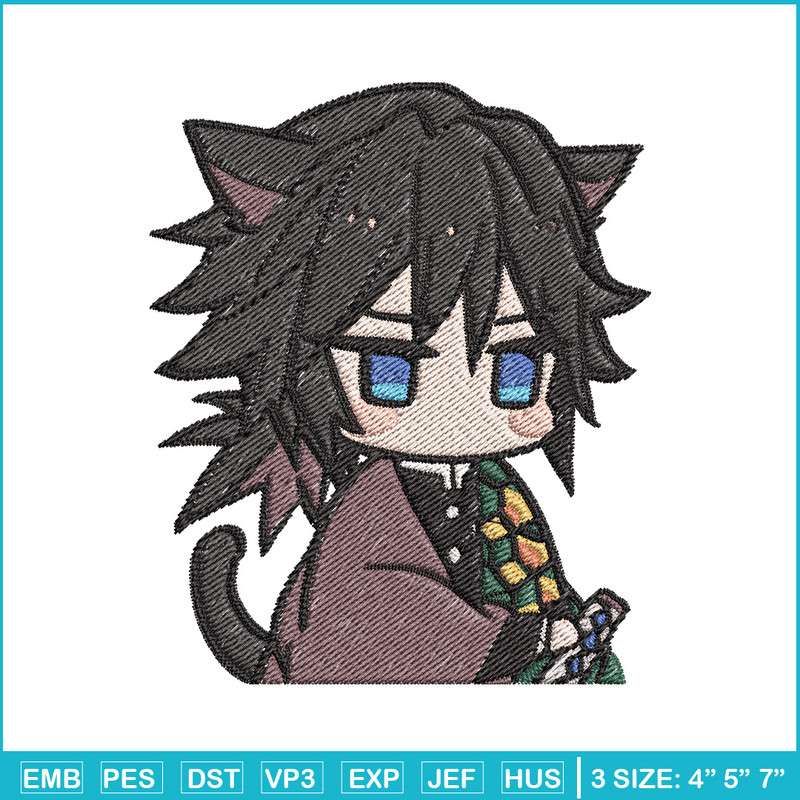 Giyu cat embroidery design, Giyu embroidery, Anime design, Embroidery shirt, Embroidery file, Digital download.jpg