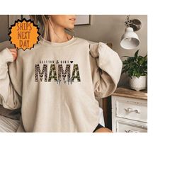 glitter and dirt mama of both sweatshirt, leopard design sweatshirt, cute mom sweater, mom of both, leopard mama sweater