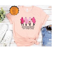 on wednesday we wear pink ghost shirt, pink ghost shirt, mean girls ghost shirt, halloween shirt, mean girls halloween,