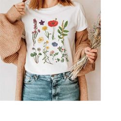 flower shirt, wild meadow flower nature, botanical floral shirt, gardener botanical shirt