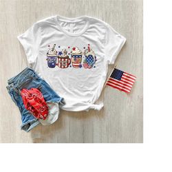 Coffe Cup American Shirt, Coffee Latte Shirt, Cute Shirt, 4th of July Shirt, American Family Shirt, Patriotic Shirt