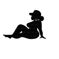 thick afro mudflap girl with cap svg, low bun hair chubby woman, curvy trucker girl. vector cut file cricut, silhouette,