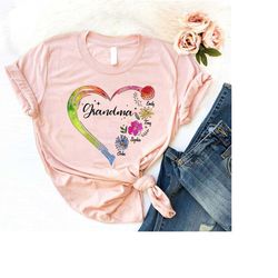 personalized wildflowers heart grandma shirt, gift for grandma, nana custom, grandma with grandkids names