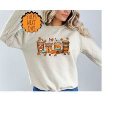 fall coffee sweatshirt, halloween pumpkin latte drink cup, coffee lover gift, thanksgiving sweatshirt, coffee cup sweats