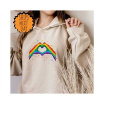 rainbow heart hands hoodie, love is love hoodie, rainbow hoodie retro,lgbt hoodie,pride hoodie,equality hoodie,pride hoo