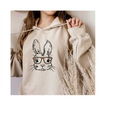 easter rabbit hoodie, bunny with leopard glasses hoodie, ladies easter bunny hoodie, easter bunny hoodie, funny easter b