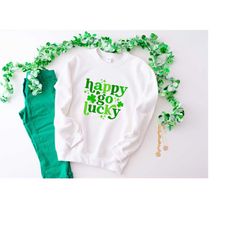 happy go lucky retro shirt, retro st. patrick's day shirt, st. patrick's day shirt, happy lucky shirt, shamrock shirt, v