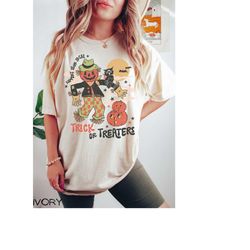 comfort colors trick or treaters t-shirt, vintage spooky halloween shirt, scarecrow pumpkin tee, gift for fall, tis' the