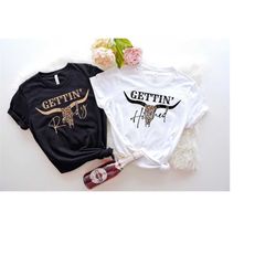 getting hitched rowdy leopard plaid western bachelorette party shirts, bachelorette favors, wedding gifts, team bride sh