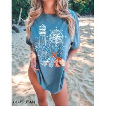 comfort colors nautical sea life shirt, nautical t-shirt, ocean lover tee, summer vacation crew shirt, marine life gift,