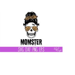 momster halloween svg png, momster messy bun svg monster, halloween skull mom svg cut file, cute funny halloween svg cri