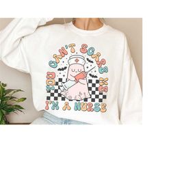 you can't scare me i'm a nurse sweatshirt, cute halloween ghost sweater, nurse halloween apparel, ghost nurse sweatshirt