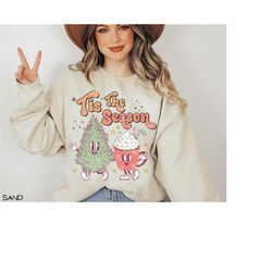 tis the season christmas sweatshirt, cute christmas sweater, xmas holiday tree crew, hot cocoa holiday tee, merry christ