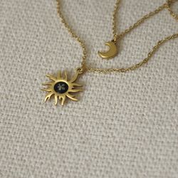 Sun and moon necklaces, Pressed flower necklaces, Real dry flower steel necklaces