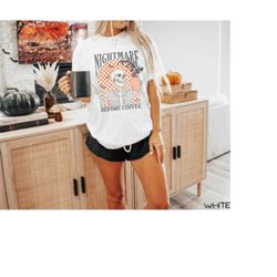 comfort colors nightmare before coffee shirt, spooky halloween shirt, funny coffee skeleton t-shirt, coffee lover gift,