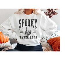 spooky babes club sweatshirt, halloween sweater, fall vibes, spooky, funny, girls sweater, women sweater, skeleton, ghos