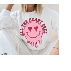 comfort colors all the heart eyes sweatshirt, retro valentine smiley sweater, xoxo women valentines day gift, funny vale