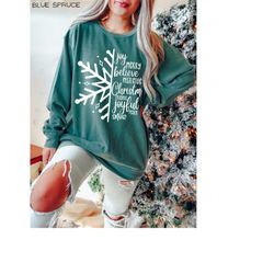 comfort colors snowflake sweatshirt, merry christmas sweater, family christmas, believe shirt, joy crew, matching vacati