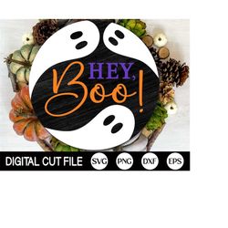 hey boo with ghost welcome sign svg, halloween door hanger svg, boo decor svg, ghost svg, halloween sign svg, glowforge