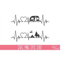 camping heartbeat svg png vector, camping svg cricut, camping shirt svg, camp life svg, adventure svg, glamping svg, fun