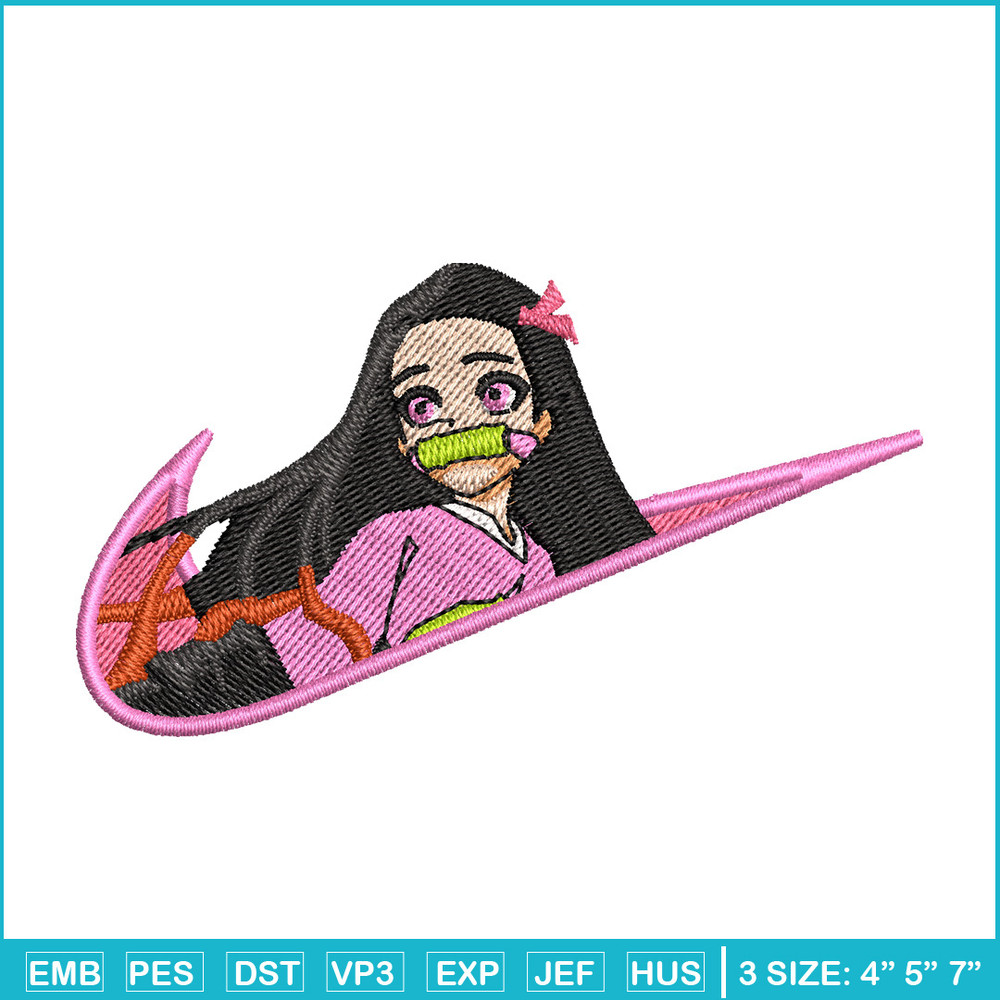 Nezuko cute nike embroidery design, Neuzko embroidery, Anime design, Embroidery shirt, Embroidery file, Digital download.jpg