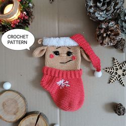 Crochet Pattern Christmas Stocking Elf, Christmas Amigurumi Stocking, New Year's Sock Crochet Pattern