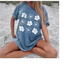 comfort colors hibiscus flowers shirt, summer hawaii t-shirt, beach vibes shirt, salty vibes, vacation crew trip, loose