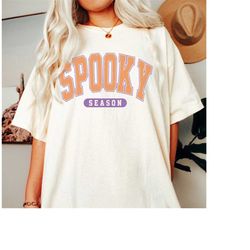 comfort colors spooky season shirt, spooky halloween shirt, fall season tee, varsity halloween t-shirt, retro halloween