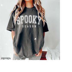 comfort colors spooky season shirt gift for spooky halloween ghost shirt halloween shirt fall vibes varsity letters fall