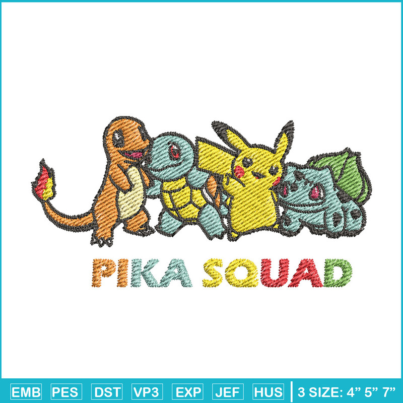 Pika squad embroidery design, Pokemon embroidery, Anime design, Embroidery file, Digital download, Embroidery shirt.jpg