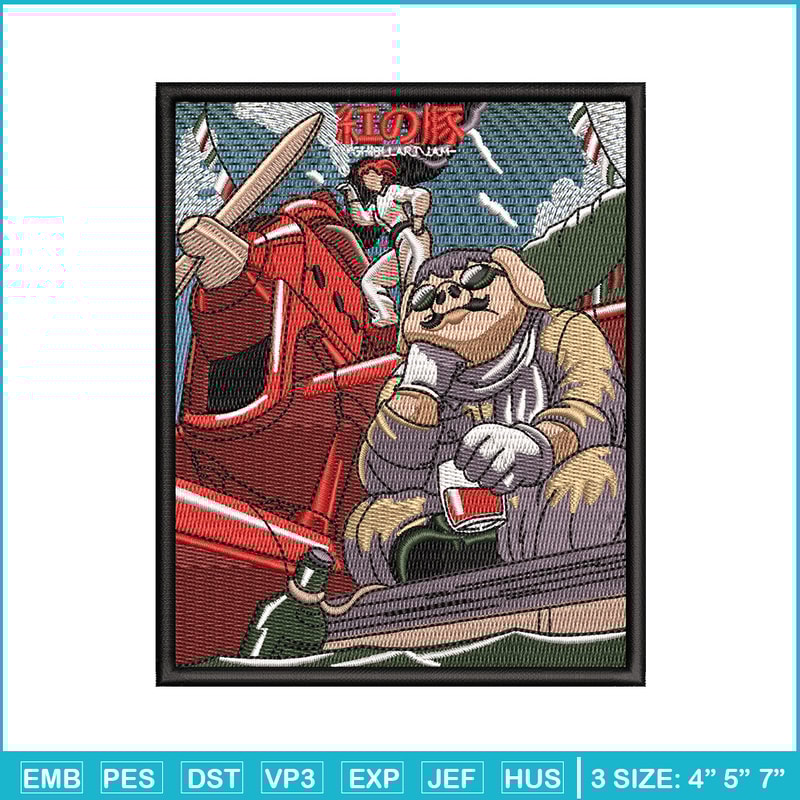 Porco Rosso embroidery design, Ghibli embroidery, Anime design, Embroidery shirt, Embroidery file, Digital download.jpg