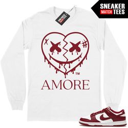 team red dunk low to match sneaker match long sleeve tees white amore crazy love heart.jpg