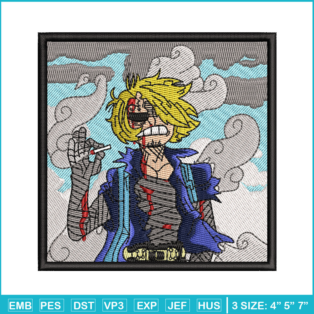 Sanji smoke embroidery design, One piece embroidery, Anime design, Embroidery file, Embroidery shirt, Digital download.jpg