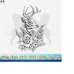 deer with flowers svg, deer svg, deer flower svg, deer head svg, deer clipart, deer cricut, deer cut file, deer shirt, d