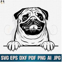 pug svg, pug clipart, pug vector, pug cricut, pug cutfile, pug dog svg, pug mom svg, dog paw svg, pug peeking svg, pug l