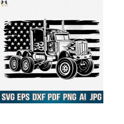 semi truck with flag svg, semi truck svg, semi truck clipart, semi truck cricut, semi truck cutfile, semi truck shirt, s