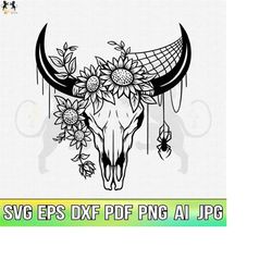 cow skull with flowers svg, floral cow svg, cow svg, bull svg, cow skull svg, cow skull boho svg, cow clipart, cow cricu