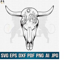 cow skull desert svg, cow skull svg, cow svg, bull svg, desert cactus svg, cow skull boho svg, cow clipart, cow cricut,