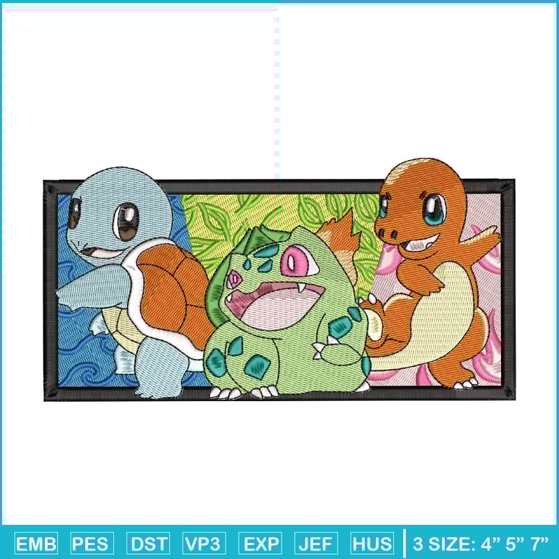 Starter Gen 1 embroidery design, Pokemon embroidery, Anime design, Embroidery shirt, Embroidery file, Digital download.jpg