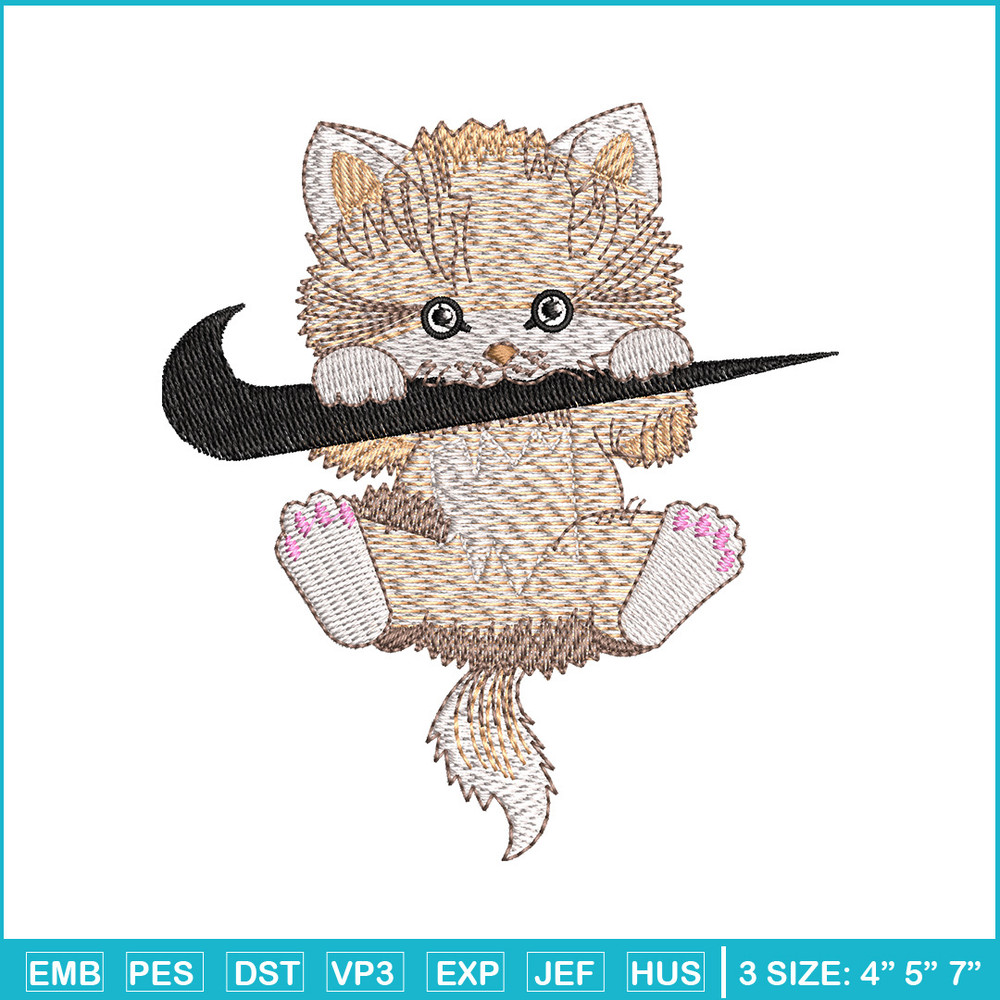 Swoosh cat embroidery design, Cat embroidery, Nike design, Embroidery file, Embroidery shirt, Digital download.jpg