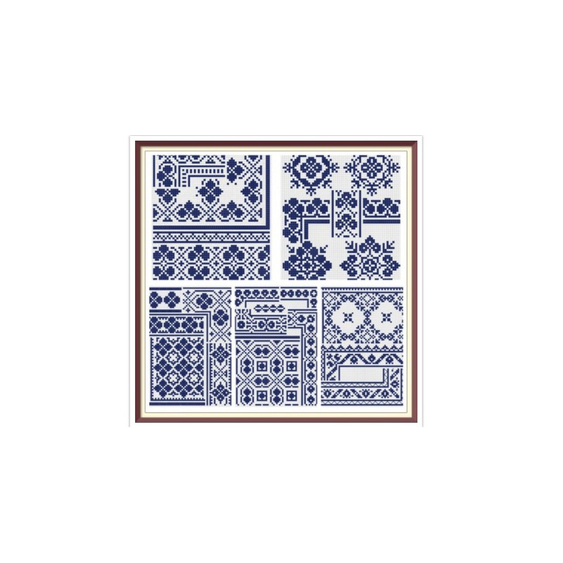 Borders - Cross Stitch Pattern - 5 Plates - Corners, Inserts and General Motifs - Antique Sampler PDF Counted Vintage Pattern - Reproduction 1890.jpg