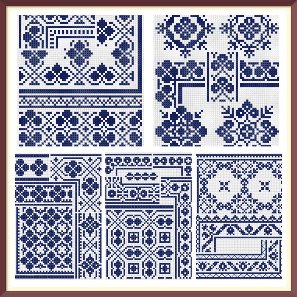 Borders - Cross Stitch Pattern - 5 Plates - Corners, Inserts and General Motifs - Antique Sampler PDF Counted Vintage Pattern - Reproduction 1890 (2).jpg