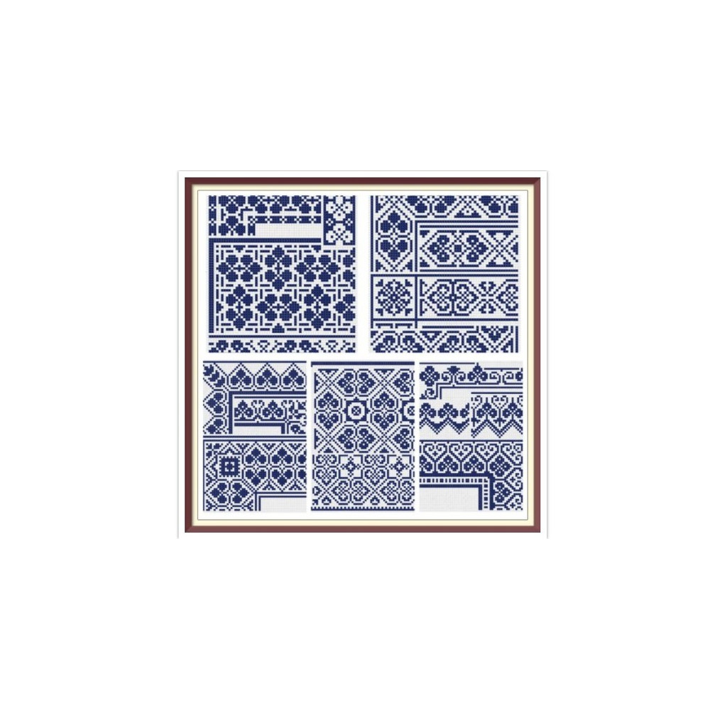 Borders - Cross Stitch Pattern - 5 Plates - Corners, Inserts and General Motifs - Antique Sampler PDF Counted Vintage Pattern - Reproduction 1890.jpg