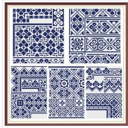 Borders - Cross Stitch Pattern - 5 Plates - Corners, Inserts and General Motifs - Antique Sampler PDF Counted Vintage